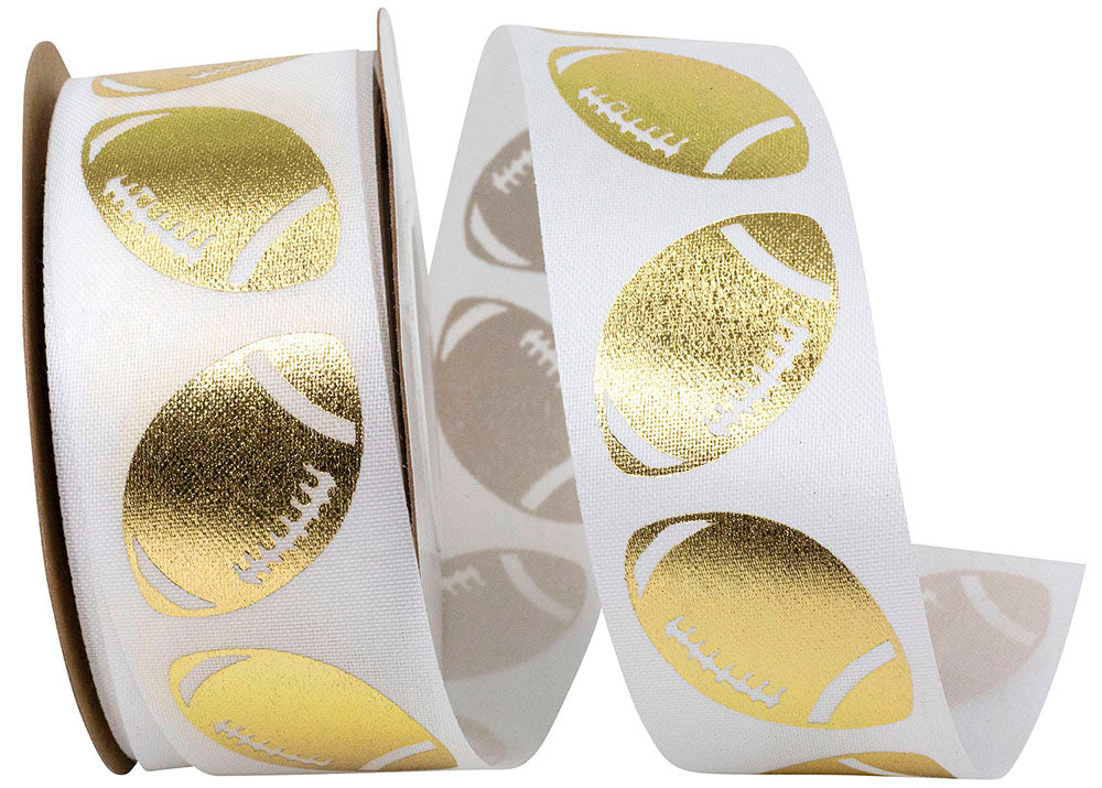 White Gold 1-3 8 Inch Footballs Tossed Satin Cooler Ribbon for Wreaths & Bows
