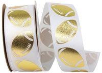White Gold 1-3 8 Inch Footballs Tossed Satin Cooler Ribbon for Wreaths & Bows