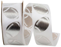 White Silver 1-3 8 Inch Footballs Tossed Satin Cooler Ribbon for Wreaths & Bows