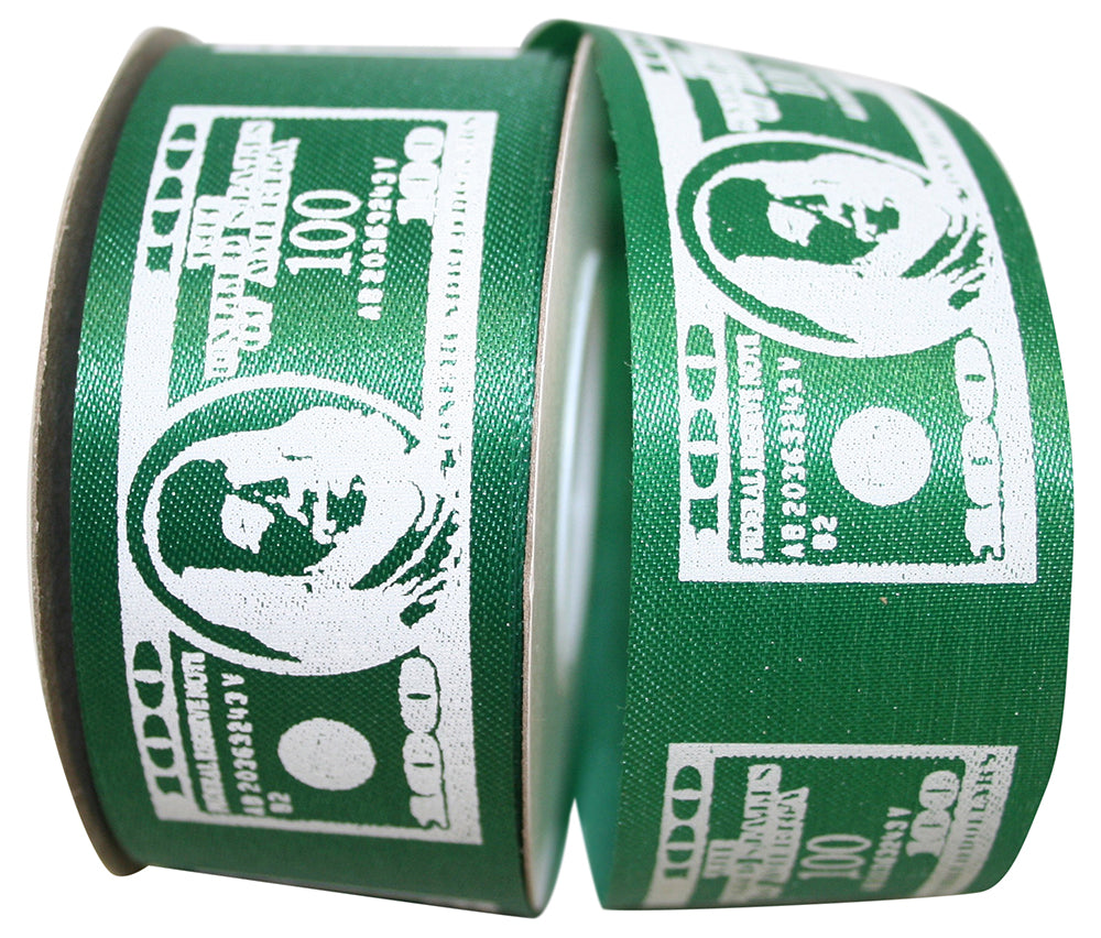 Green White 1-3 8 Inch Money Satin Ribbon for Wreaths & Bows