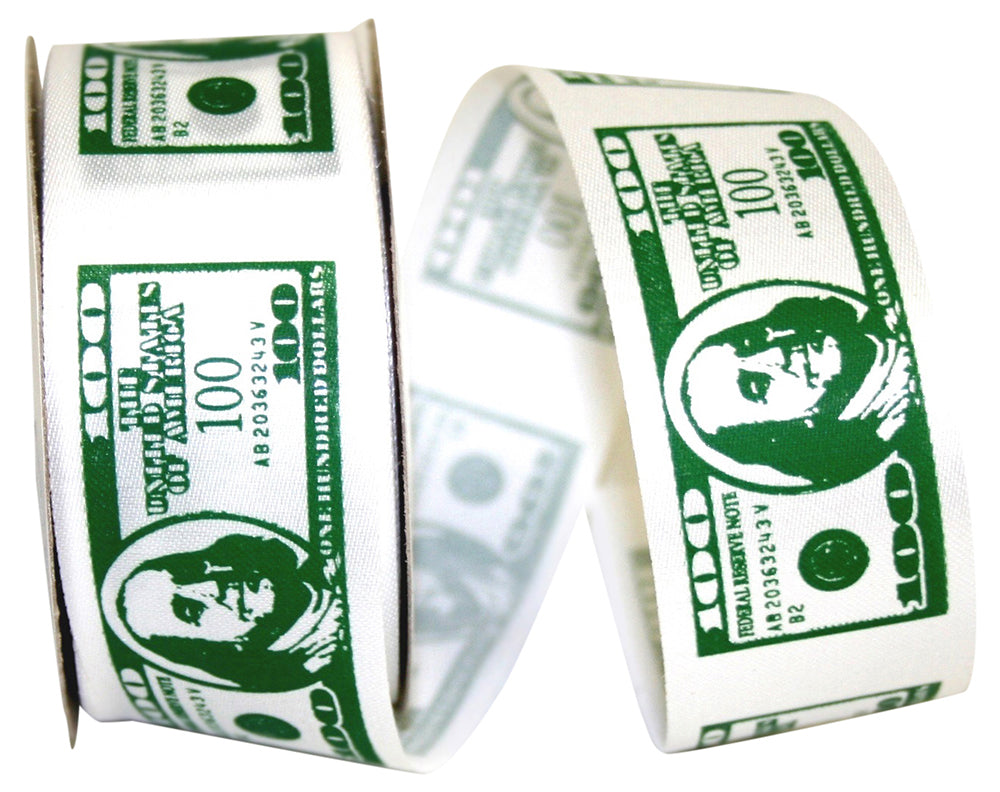 White Green 1-3 8 Inch Money Satin Ribbon for Wreaths & Bows