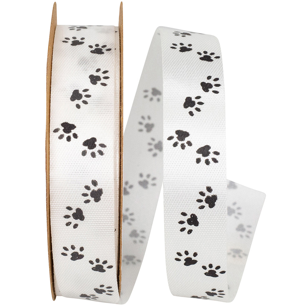 White 5 8 Inch Dog Paw Tracks Satin Ribbon for Wreaths & Bows