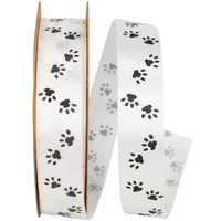White 5 8 Inch Dog Paw Tracks Satin Ribbon for Wreaths & Bows
