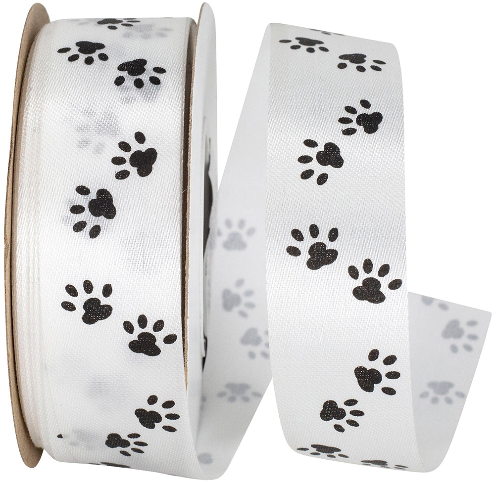 White 7 8 Inch Dog Paw Tracks Satin Ribbon for Wreaths & Bows