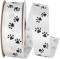 White 7 8 Inch Dog Paw Tracks Satin Ribbon for Wreaths & Bows