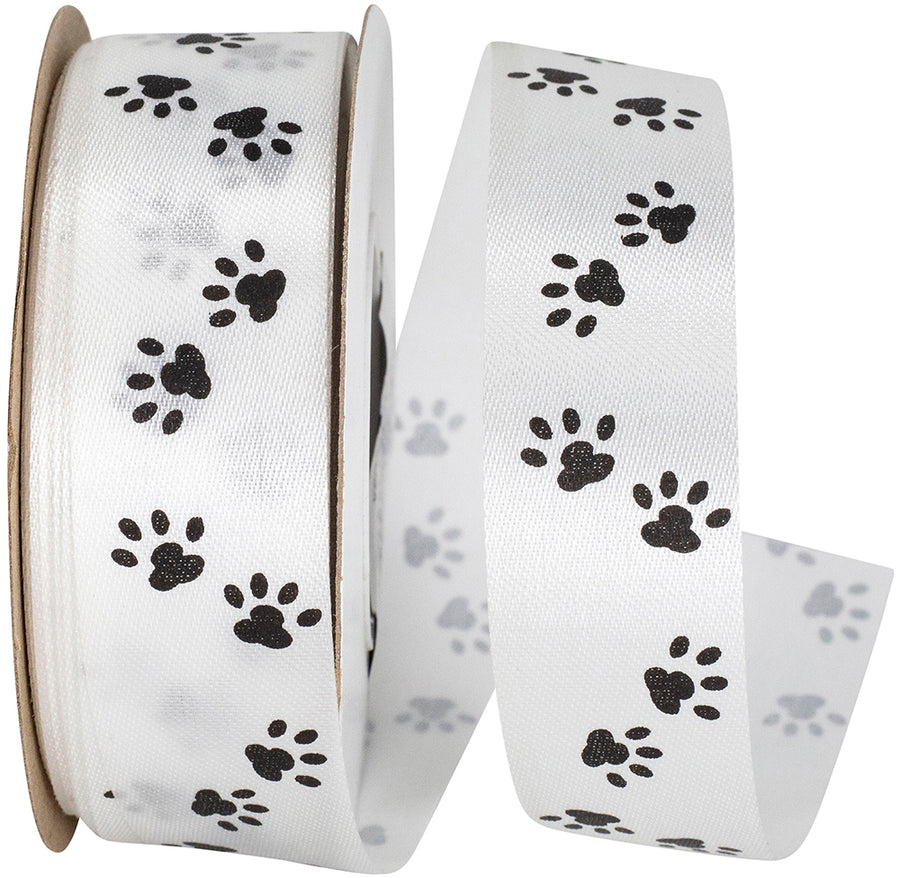 White 7 8 Inch Dog Paw Tracks Satin Ribbon for Wreaths & Bows