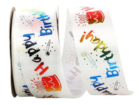 White 1-3 8 Inch Happy Birthday Cake Satin Holographic Ribbon for Wreaths & Bows