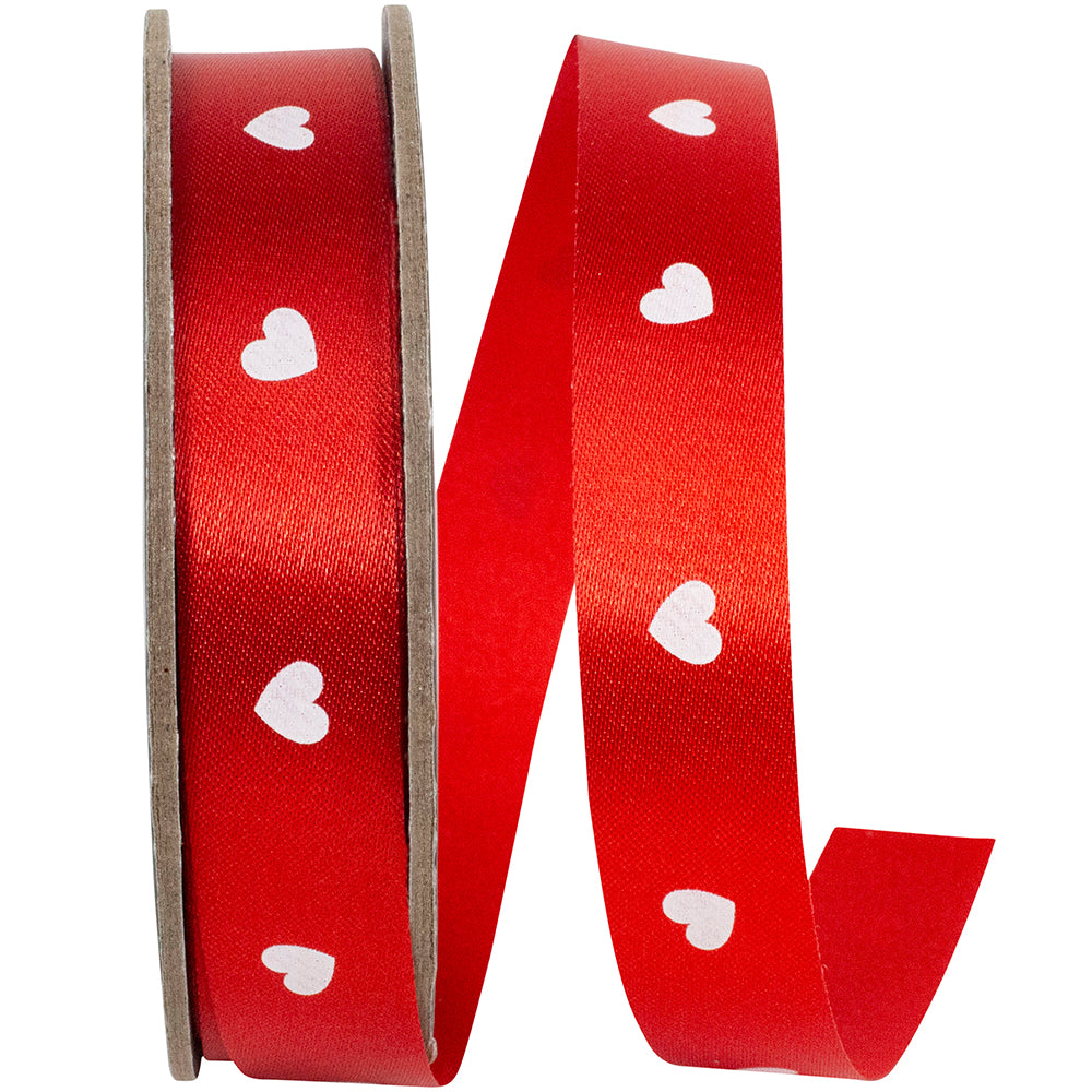 Red 5 8 Inch Hearts Line Satin Cooler Ribbon for Wreaths & Bows