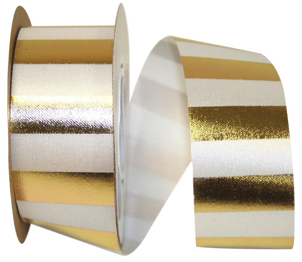 White Gold 1-3 8 Inch Cabana Stripes Repeat Satin Ribbon for Wreaths & Bows