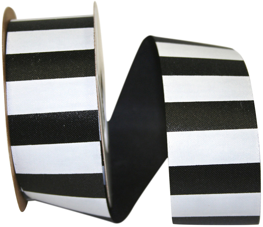 Black White 1-3 8 Inch Cabana Stripes Repeat Satin Ribbon for Wreaths & Bows