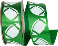 Homecoming Matte Footballs Ribbon Emerald White 1-3/8 Inch