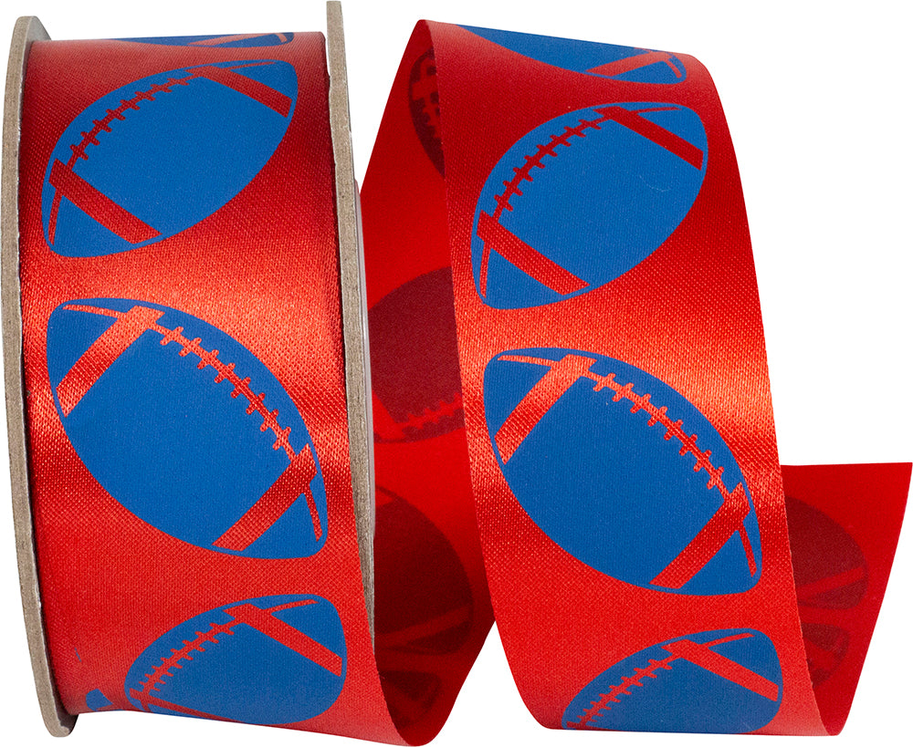 Homecoming Matte Footballs Red Royal 1-3/8 Inch Ribbon