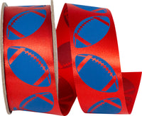 Homecoming Matte Footballs Red Royal 1-3/8 Inch Ribbon