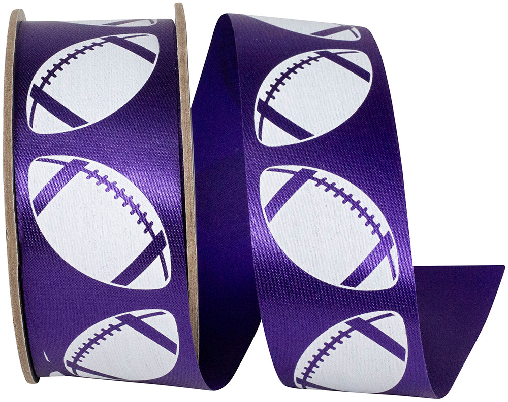 Purple White 1-3 8 Inch Homecoming Matte Footballs Cooler Ribbon for Wreaths & Bows