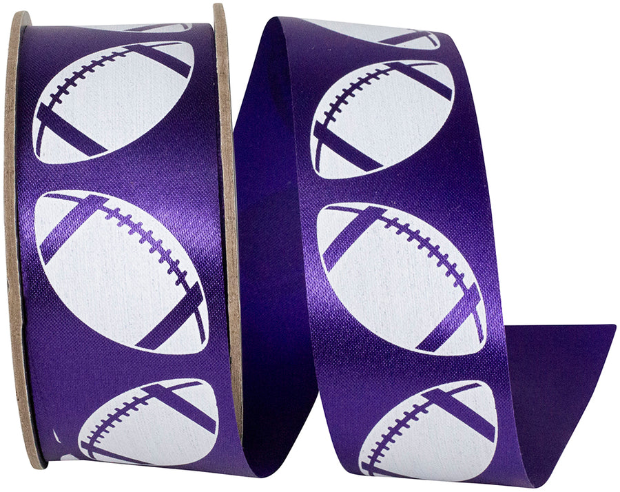 Purple White 1-3 8 Inch Homecoming Matte Footballs Cooler Ribbon for Wreaths & Bows