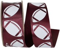 Burgundy White 1-3/8 Inch Matte Footballs Ribbon