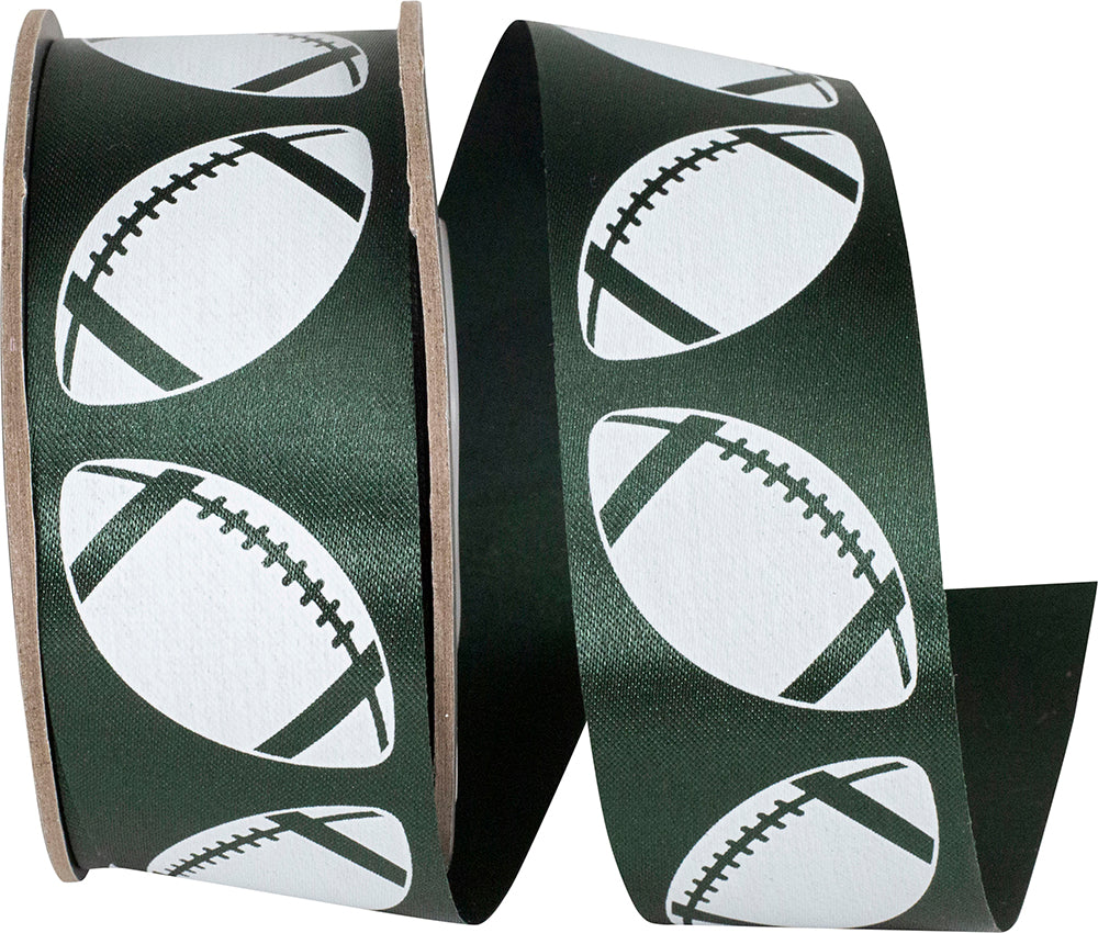 Homecoming Matte Footballs Cooler Ribbon Hunter White 1-3/8 Inch