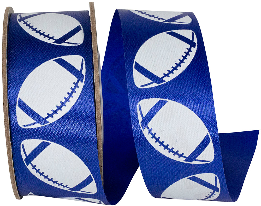 Homecoming Matte Footballs Cooler Ribbon Royal White 1-3/8 Inch