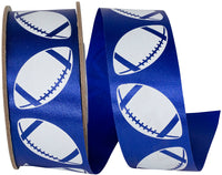 Homecoming Matte Footballs Cooler Ribbon Royal White 1-3/8 Inch