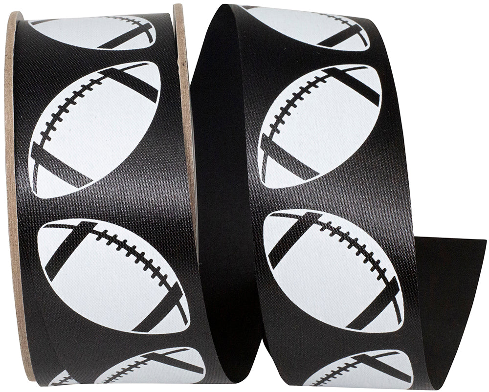 Black White 1-3 8 Inch Homecoming Matte Footballs Cooler Ribbon for Wreaths & Bows