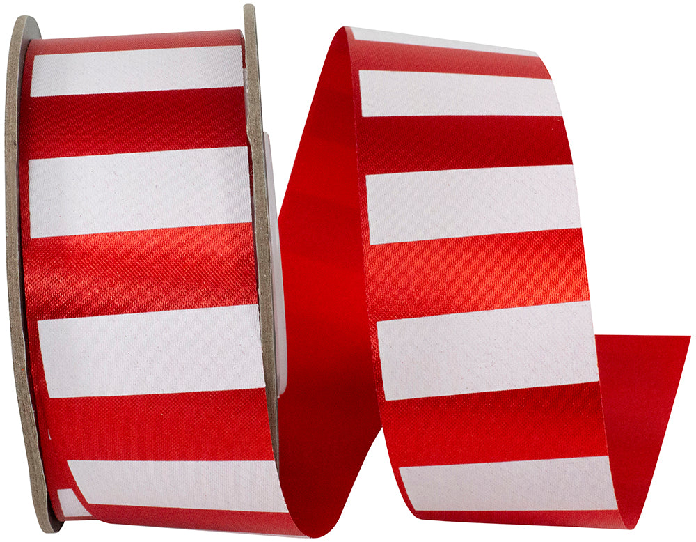 Red White 1-3 8 Inch Cabana Matte Stripes Repeat Satin Ribbon for Wreaths & Bows