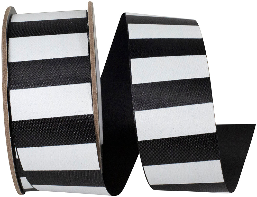 Black White 1-3 8 Inch Cabana Matte Stripes Repeat Satin Ribbon for Wreaths & Bows
