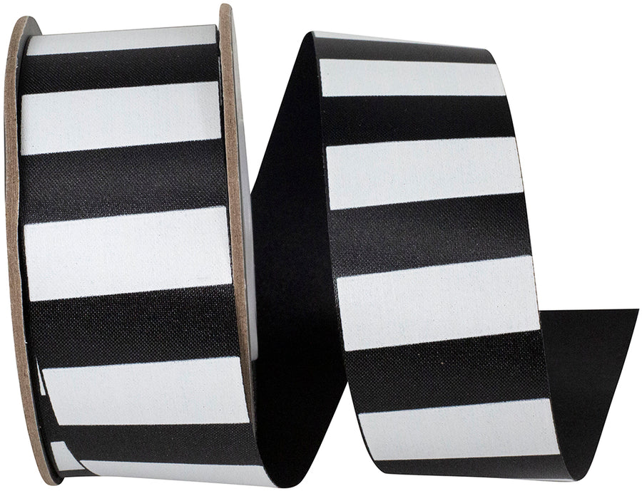 Black White 1-3 8 Inch Cabana Matte Stripes Repeat Satin Ribbon for Wreaths & Bows