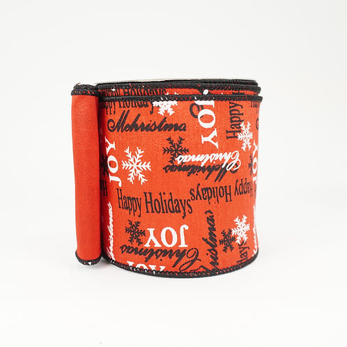 RIBBON 4X10YDS RED BASE BLACK EDGE CHRISTMAS