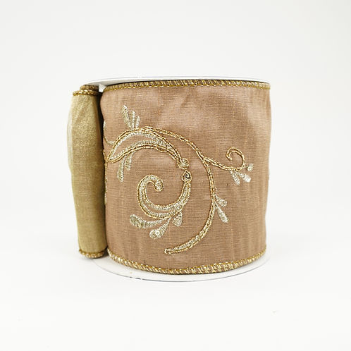 RIBBON BEIGE GOLD CORD EMBROIDERY DUPION 4X5YDS