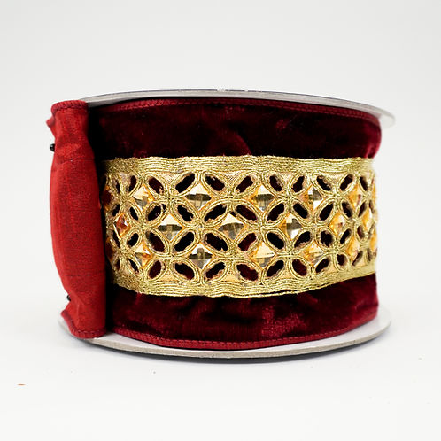 RIBBON 4X5YDS VELVET DIAMONDS LACE RUBY