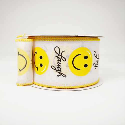 RIBBON 2.5X10YDS SMILY FACE WHITE AND YELLOW