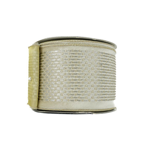 RIBBON 4" X 10YDS METALLIC STITCH WHITE