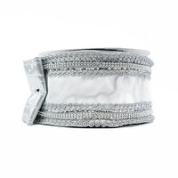 RIBBON JEWELED CROCHET 4X10YDS WHITE AND SILVER