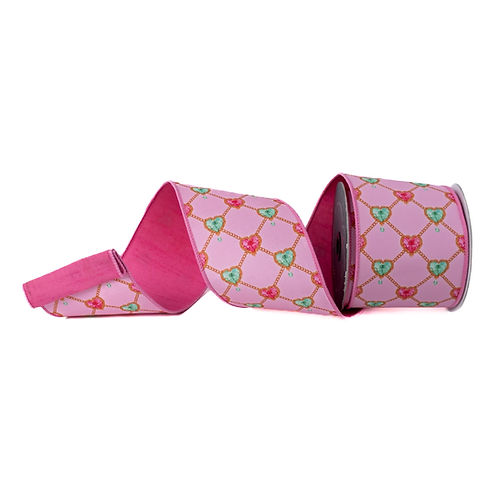 RIBBON 4" X 10YDS JEWEL PENDANT LATTICE LIGHT PINK