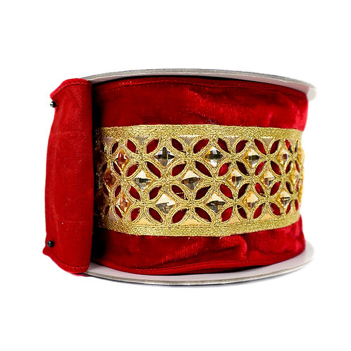 RIBBON 4X5YDS VELVET DIAMONDS LACE RED