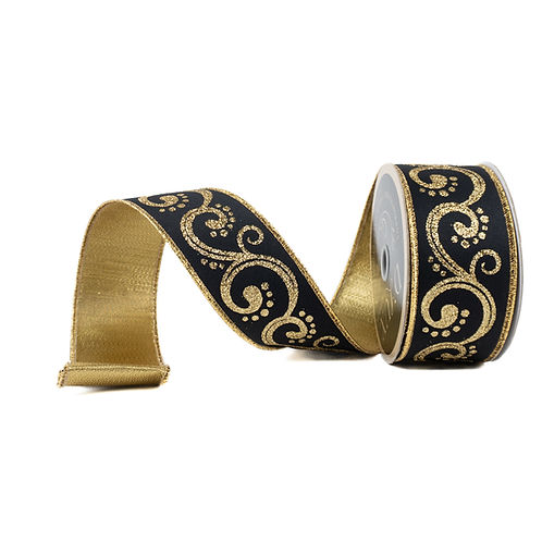 RIBBON 2.5" X 10YDS SWIRLS GLITTER GOLD ( 6 COLORS )