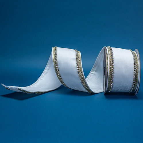 RIBBON 4" X 5YDS BRILLIANT DIAMONDS IVORY