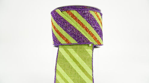 RIBBON 2.5" X 10YDS GLITTER DIAGONAL STRIPE MULTICOLOR