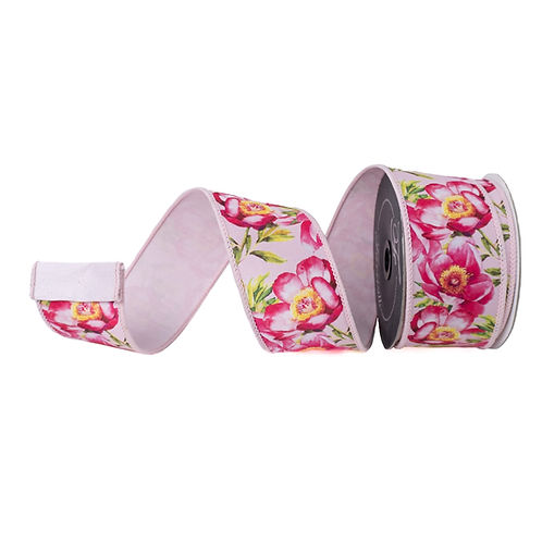 RIBBON 2.5" X 10YDS SPRING POPPIES PINK
