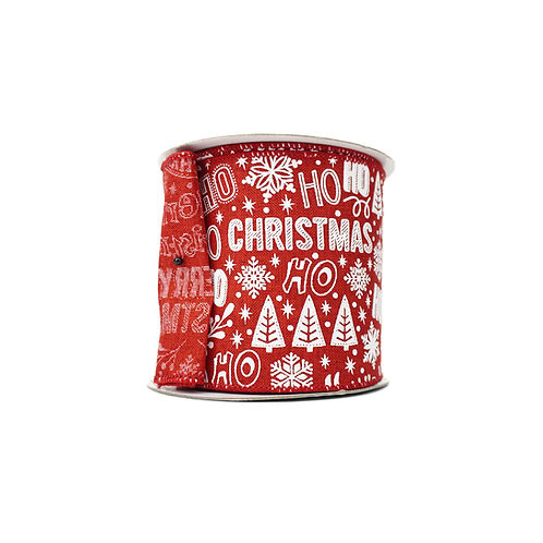 RIBBON 4X10YDS JOLLY CHRISTMAS RED AND WHITE