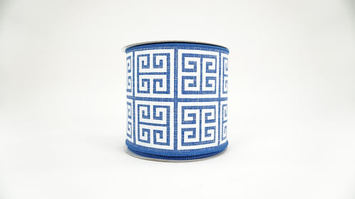 GREEK KEY RIBBON 4X10YDS BLUE AND WHITE