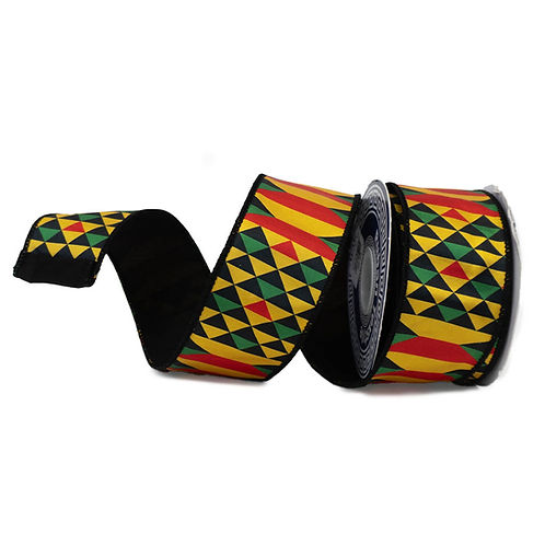 RIBBON 2.5" X 10YDS SATIN QWANZAA BLACK BACK