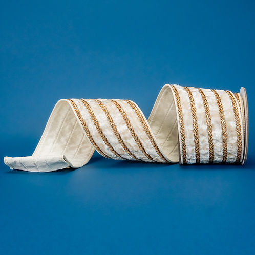 RIBBON 4" X 5YDS RITZY VELVET CREAM
