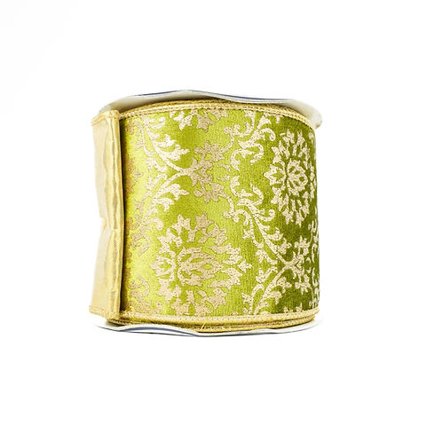 RIBBON 4" X 10YDS ROYAL DAMASK GREEN AND GOLD