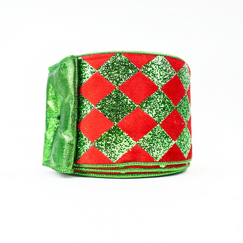 RIBBON VELVET DIAMOND 4X10YDS RED AND GREEN