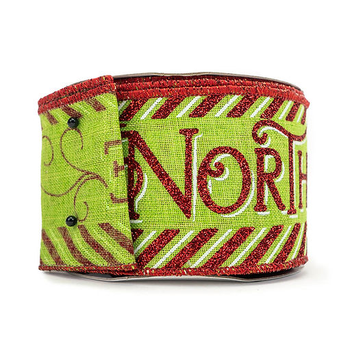 RIBBON 2.5" X 10YDS NORTH POLE GLITTER RED AND GREEN