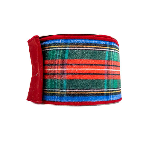 RIBBON 4" X 10YDS PLUSH PLAID MULTICOLOR