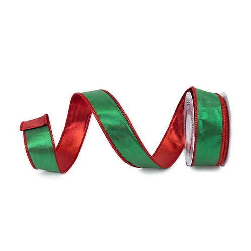 RIBBON 1.5" X 10YDS METALLIC SATIN GREEN AND RED