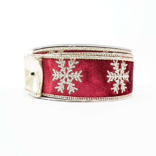 RIBBON VELVET SNOWFLAKE 1.5X10YDS BURGUNDY AND GOLD