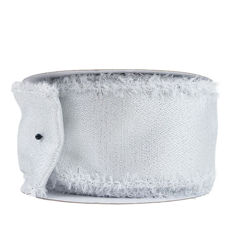 RIBBON 2.5" X 10YDS METALLIC SILVER TINSEL WHITE